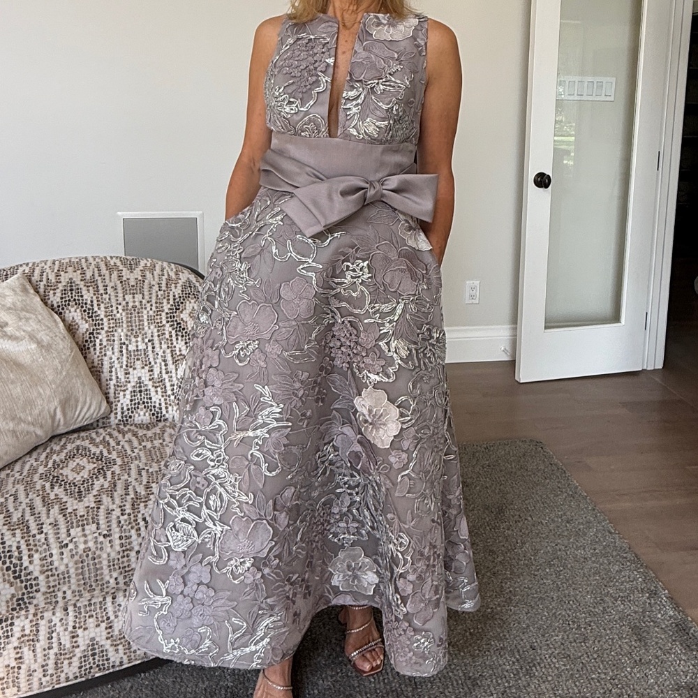 Elegant Audrey & Brooks Dress, Silver Brocade Dress